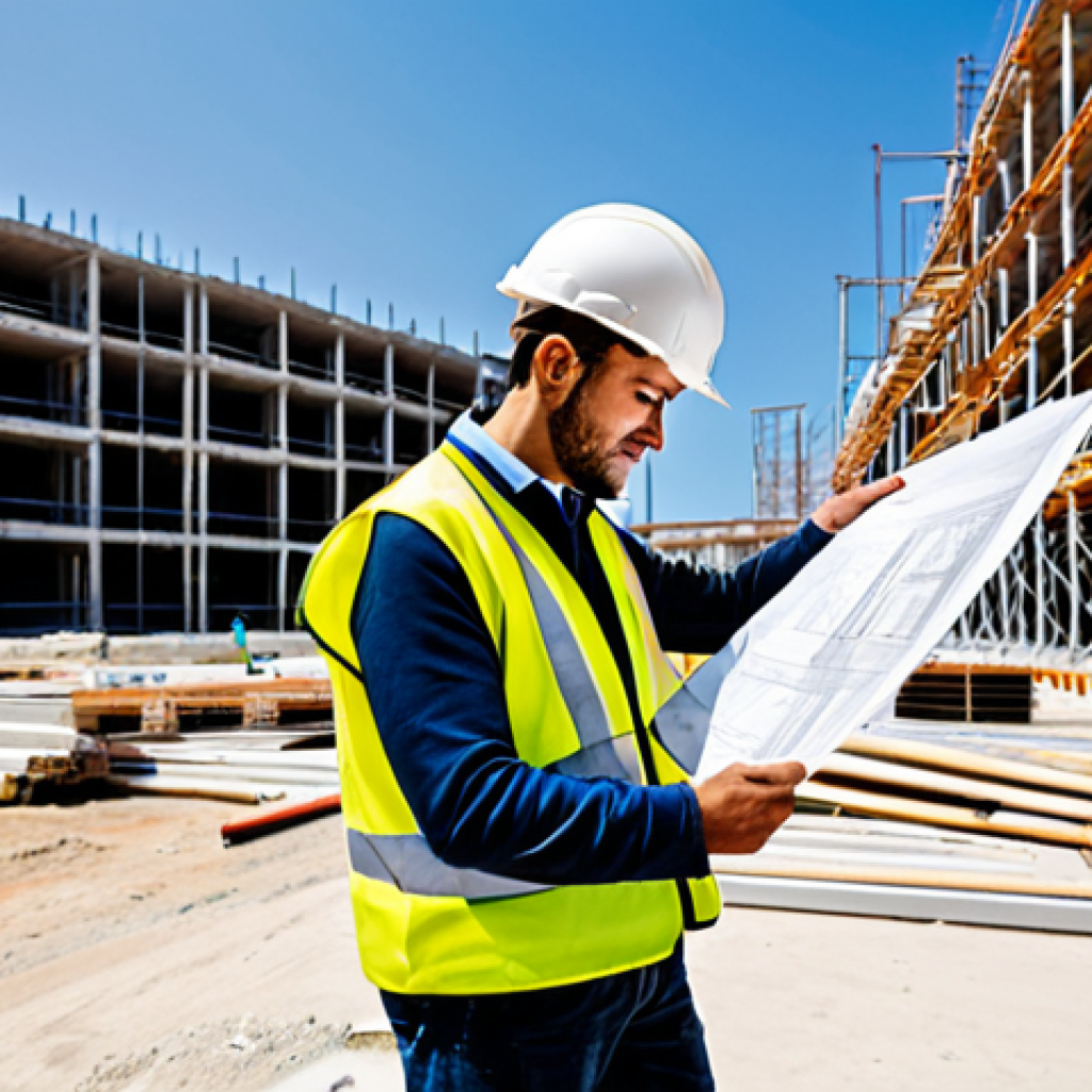 건축기술사와 건축학 석사 과정 비교 - Construction Site Management**

"A bustling construction site in Valencia, Spain, daytime. A fully c...