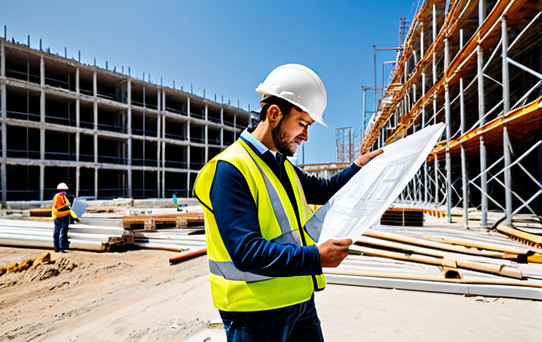 건축기술사와 건축학 석사 과정 비교 - Construction Site Management**

"A bustling construction site in Valencia, Spain, daytime. A fully c...