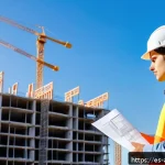 건축기술사 응시 자격 조건 - A young Spanish architecture student wearing casual clothes and safety gear including a hard hat and...