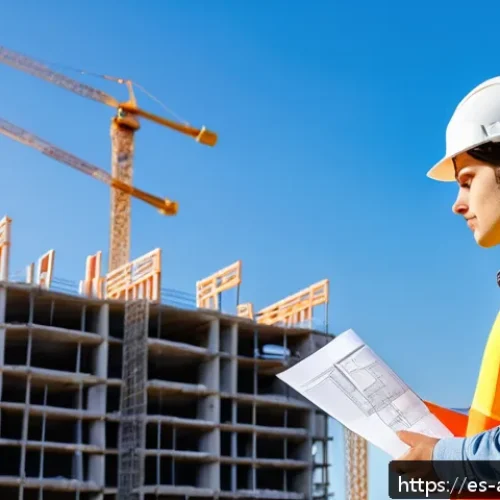 건축기술사 응시 자격 조건 - A young Spanish architecture student wearing casual clothes and safety gear including a hard hat and...